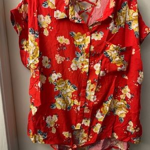 Red Floral Blouse Never Worn